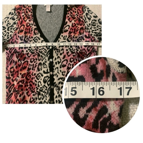 CHICO’S size 0 Leopard Print 3/4 Sleeve Cardigan Sweater Animal Pink Women’s S 4 - Picture 9 of 13